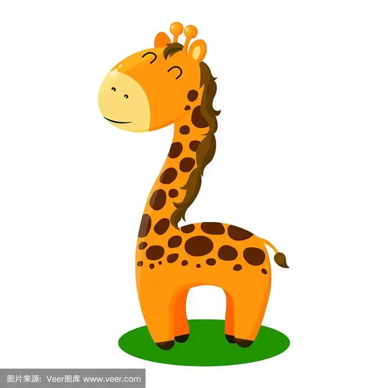可爱的卡通长颈鹿在草地上的白色背景.矢量插图.有趣的动物.