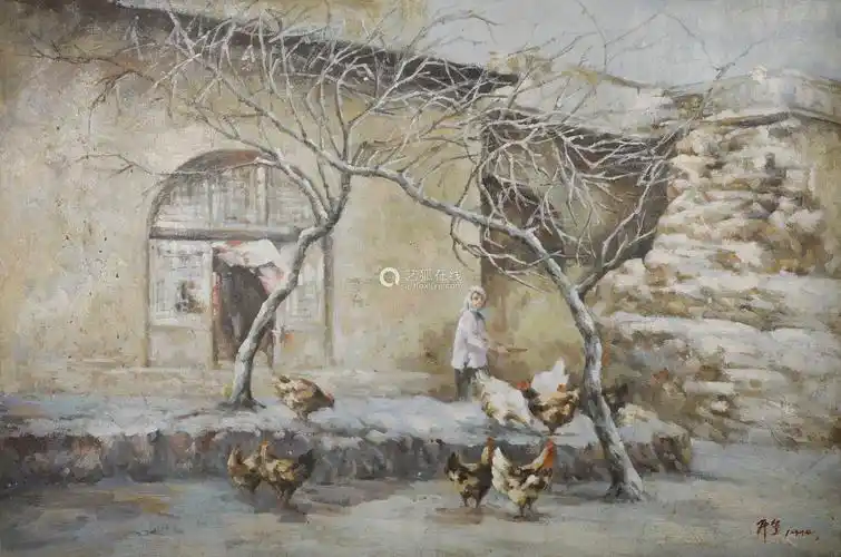 崔开玺陕北农村布面油画