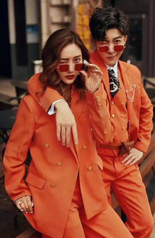 新款马卡龙糖果色主题服装情侣西装宽松版网红写真旅拍艺术照衣服