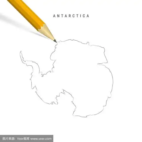 南极洲徒手铅笔素描轮廓矢量地图孤立在白色的背景