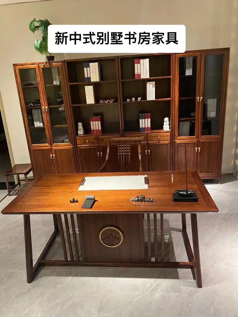 茶桌茶台 #新中式大宅范 #新中式书房 #乌金木书柜