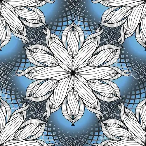 现代创意花卉矢量无缝图案.蓝色条纹几何背景.