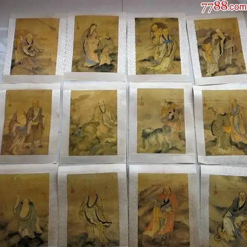 绢画十八罗汉丁云鹏画罗汉图宫廷画绢画十二张