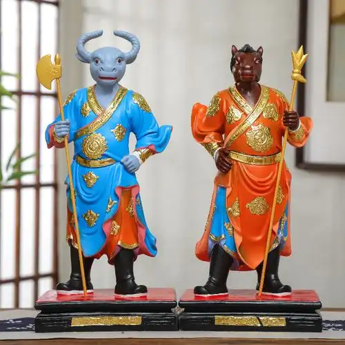 30cm牛头马面神像阴曹地府38cm军马将军护法玻璃钢树脂摆件