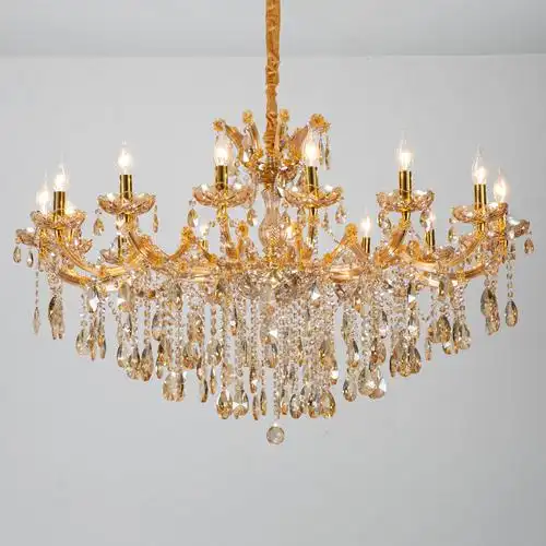 客厅水晶吊灯欧式豪华别墅会所大堂琥珀色夹片灯轻奢餐厅卧室灯具