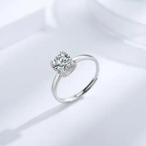 925纯银经典款牛头戒指韩版轻奢镶钻1克拉钻戒抖音快手货源四爪戒