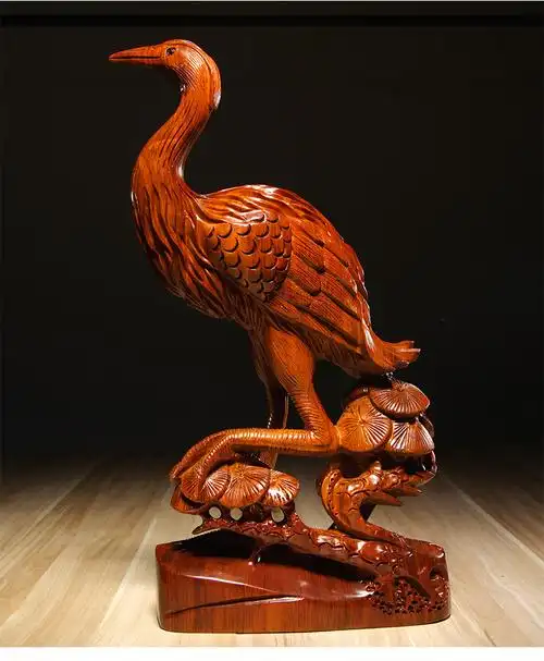 仙莱阁花梨木雕松鹤延年摆件红木雕刻工艺品家居客厅电视柜装饰品红木
