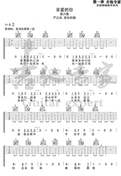 亲爱的你吉他谱小海严正岚房东的猫图片谱完整版g调吉他图片谱2张
