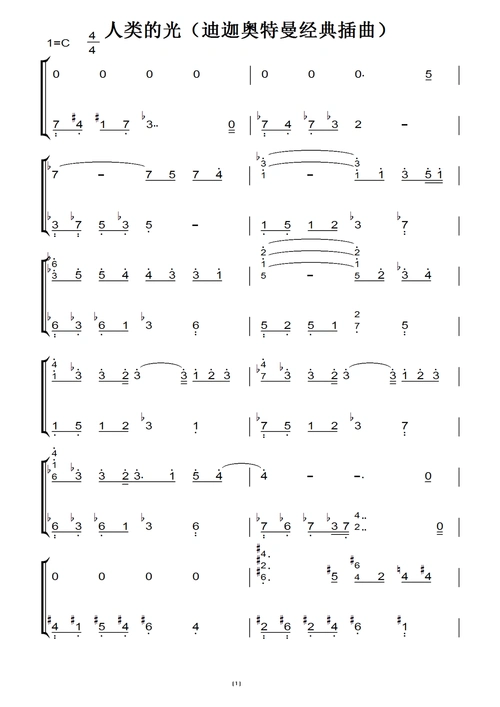 人类的光(迪迦奥特曼经典插曲)转c调 好听原版 钢琴谱 钢琴简谱 钢琴