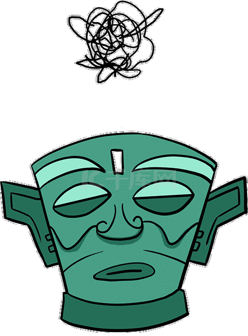 表情包三星堆绿色文物思考眨眼卡通绿色动图gif