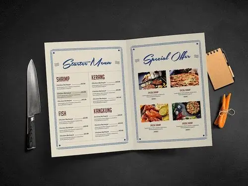 地中海风的餐厅美食翻页菜单设计模板