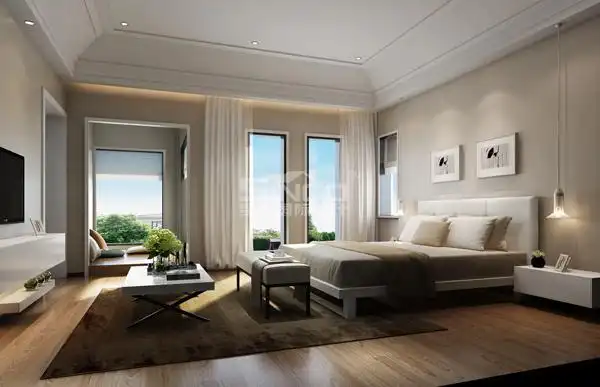 主卧,清爽简洁的落地窗,设计师根据房间格局特设榻榻米休息区,给人