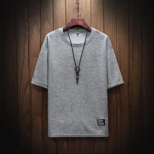 夏季男装 80%涤纶20%棉休闲夏季简单短袖宽松t恤时尚简装饰休闲
