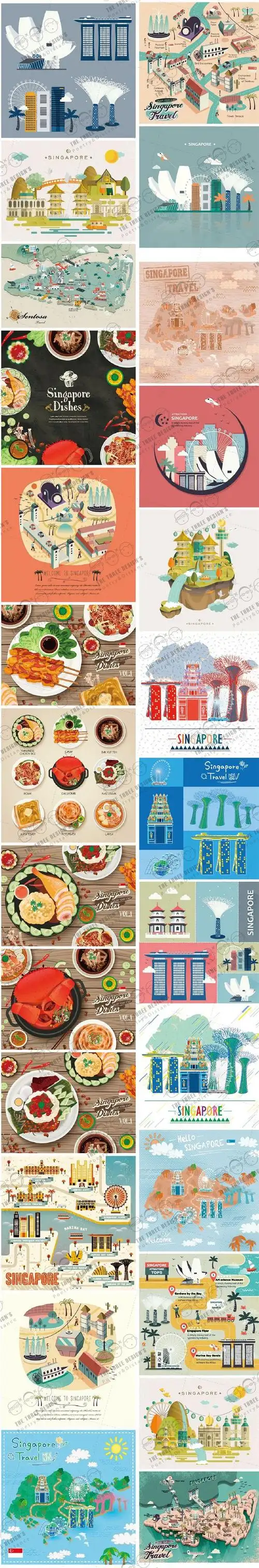 ai0359#新加坡食品美食地图扁平化旅行建筑景点 ai矢量设计元素-淘宝