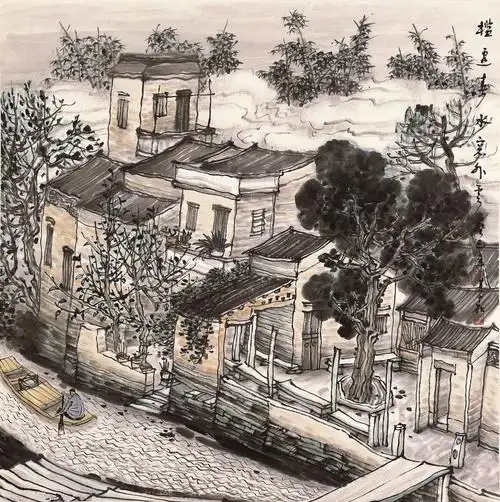 【溪桥古韵70x50-叶其嘉山水国画-纸本(2014年作)】叶其嘉作品_个人