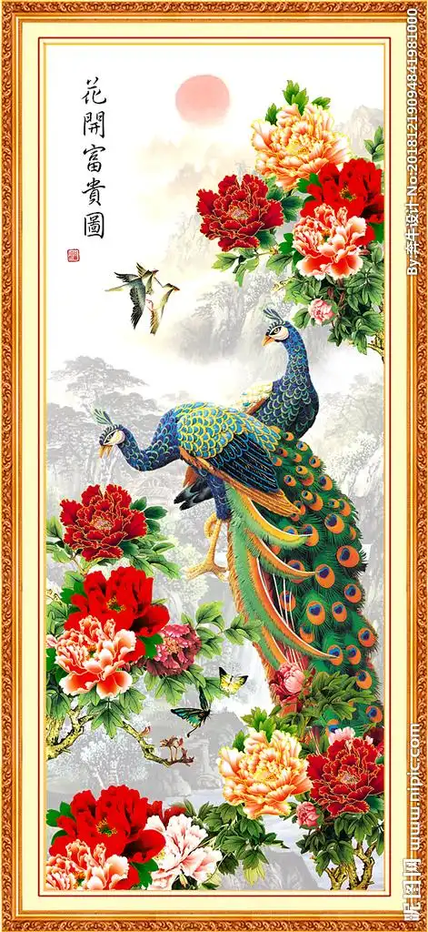 孔雀牡丹图设计图__psd分层素材_psd分层素材_设计图库_昵图网nipic.c