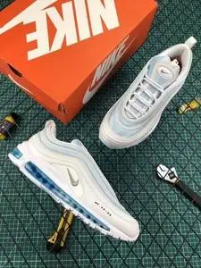 air max97南海岸银子弹镭射白蓝3m反光运动鞋耶稣圣水