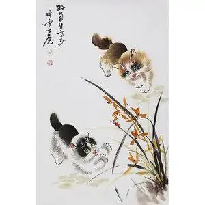 孙菊生国画字画纯手绘写意水墨动物画猫二尺竖幅带收藏证书合影3