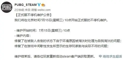 绝地求生2020年7月15日更新维护公告