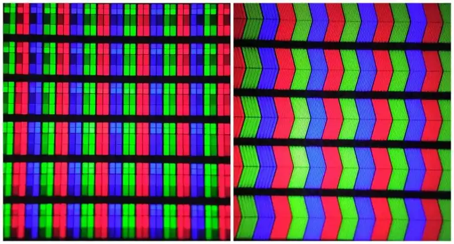 v65(左)和普通 ips 硬屏(右)的液晶分子排列差异