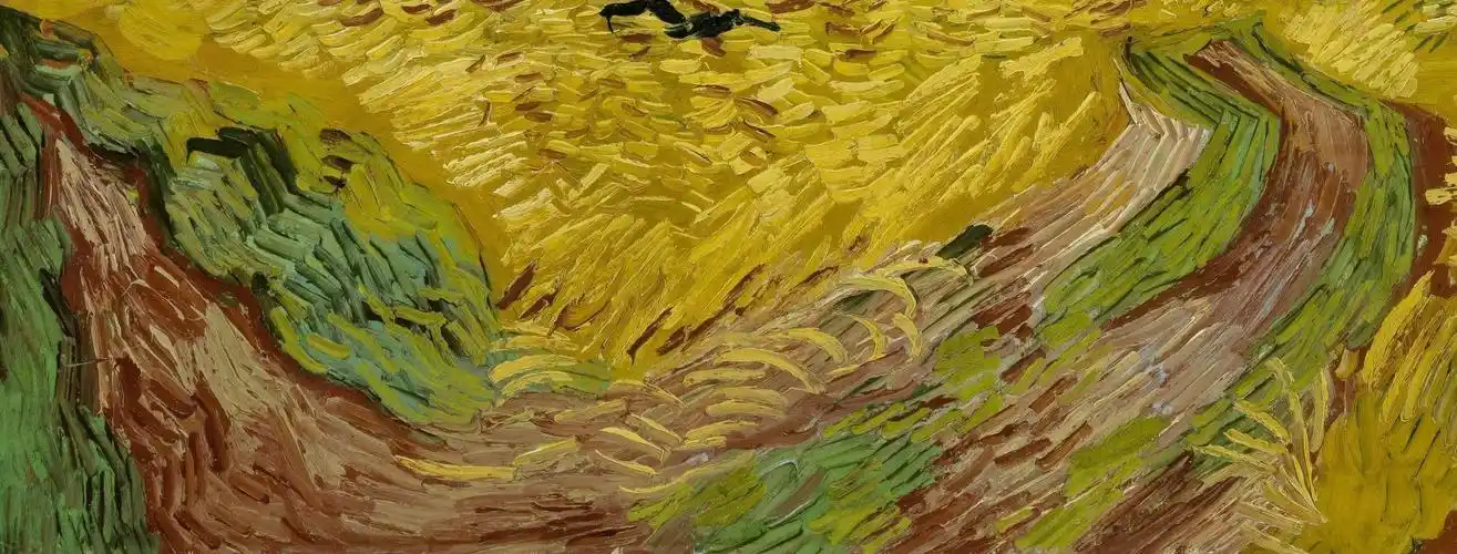 蓝色的天空细节图一群乌鸦细节图黄澄澄的麦田细节图田间道路细节图