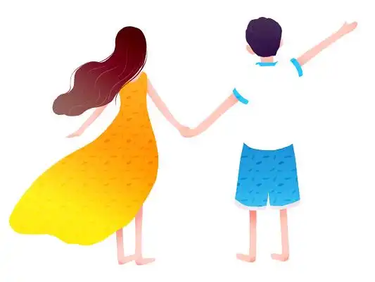 手绘情侣牵手情人节原创插画素材