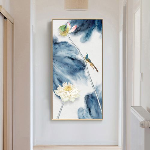 新中式玄关装饰画竖版过道走廊客厅门厅挂画入户进门壁画招财风水