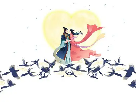 七夕鹊桥会七夕月亮七夕情人节png素材