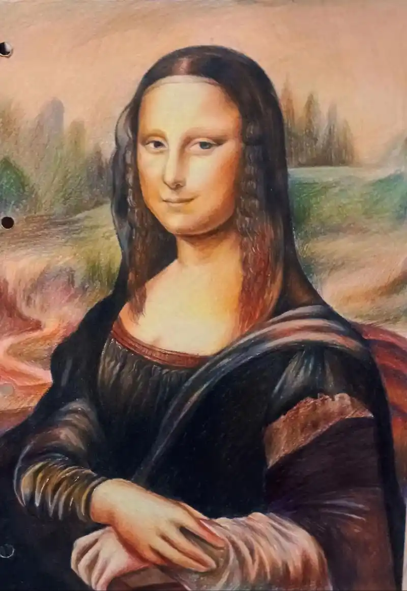 手绘蒙娜丽莎.这张是去年10月末画的,今天才画完,最近不更新 - 抖音