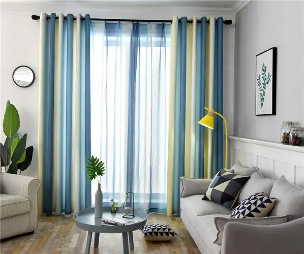 地中海渐变遮光窗帘渐变条纹地中海北欧客厅窗帘成品现代简约卧室落地