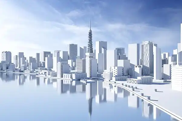 白色c4d商务大气城市建筑群海报背景立体空间背景