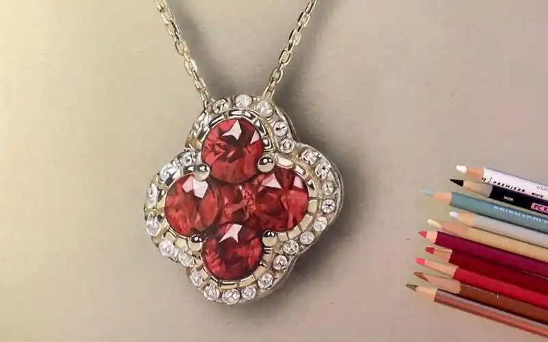 【彩铅手绘】您的红宝石已发货,请注意查收~画一串红宝石项链~_哔哩