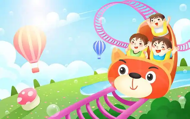 卡通手绘儿童乐园坐过山车的小朋友们插画原创插画海报儿童乐园插画