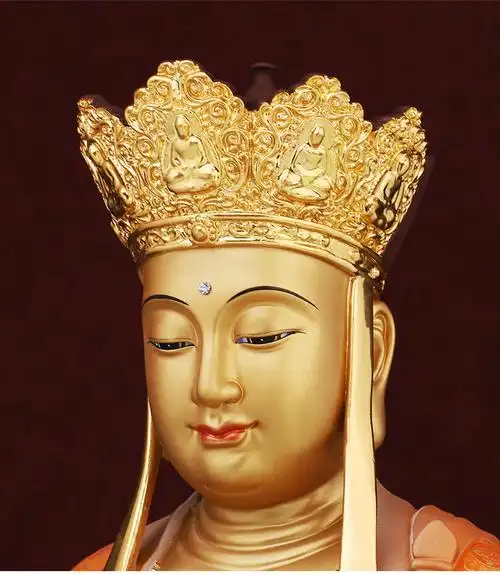 美其美纳纯铜《地藏王菩萨》带坐骑谛听地藏佛像铜贴金色彩绘供奉家用