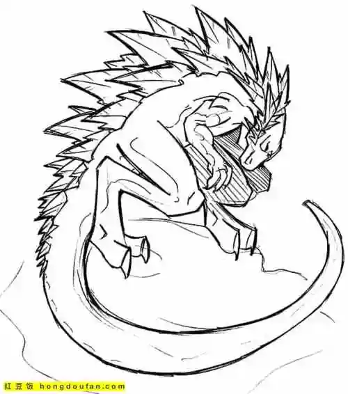 11张恐怖哥斯拉男孩子们最喜欢的恐龙涂色图片-红豆饭小学生简笔画