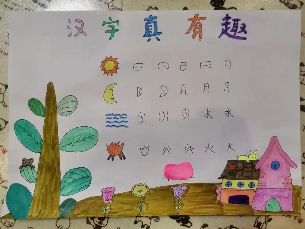 汉字真有趣.#一年级六岁萌娃 #爱画画的孩子 #手抄报#汉字 - 抖音