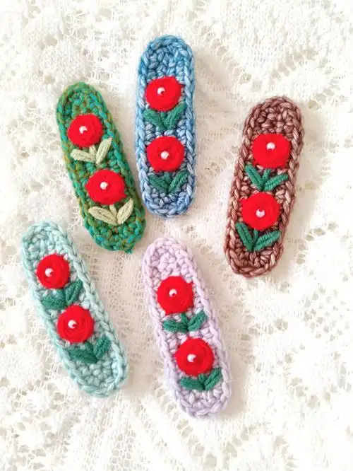 钩针玫瑰刺绣发卡