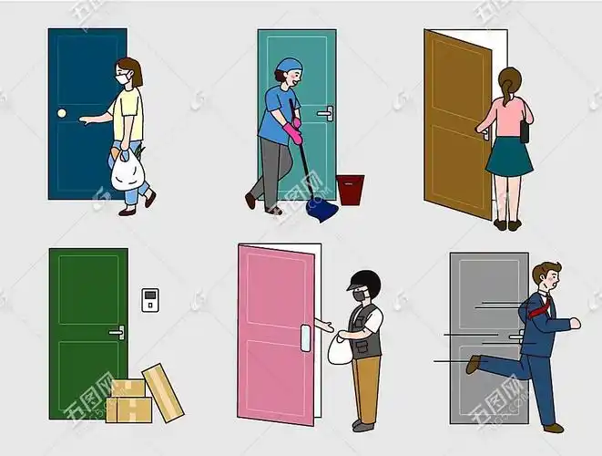 人物开门关门漫画插画设计