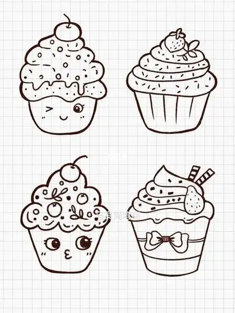 蛋糕甜食的简笔画