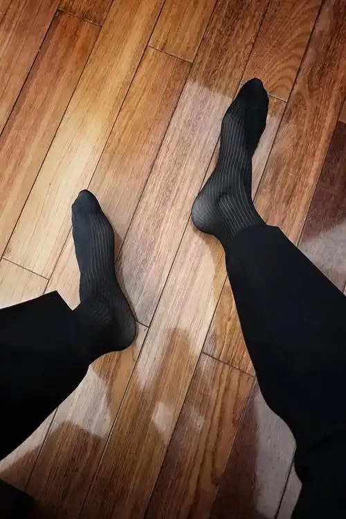 简约日系绅士男士中长筒薄款正装商务透气丝袜黑色定制联名款 黑色 5