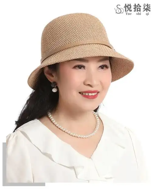 中老年女士夏凉帽渔夫帽春夏季薄款人遮阳帽镂空透气凉帽妈妈防晒太阳