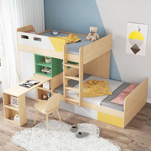 子母床小户型 榻榻米上下床平行错位型儿童床书桌一体高低床交错式
