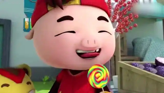 棒棒糖是小猪猪和小五的最爱,看他们吃的多开心啊!