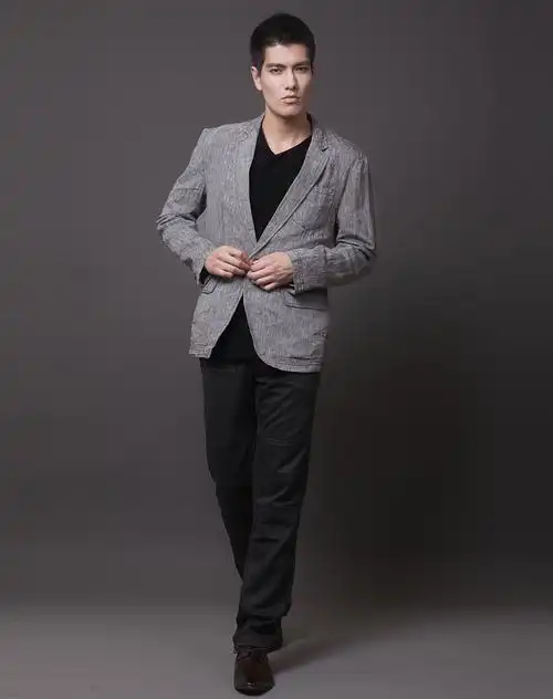 诺奇n&q男装专场 灰色男士亚麻单西服