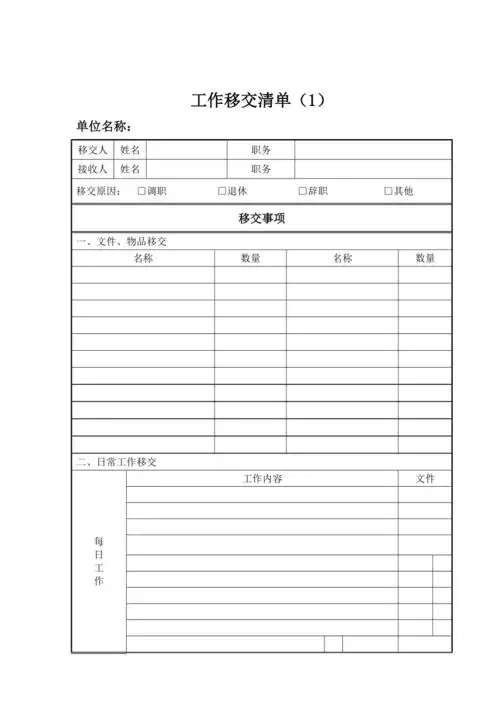 工作交接清单——标准模板-交接单表格;
