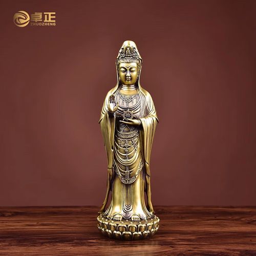 卓正铜普陀山南海观音佛像摆件观世音菩萨站像客厅家用公司店铺开业