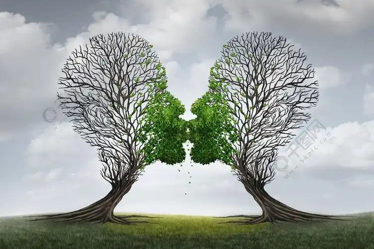 爱情疗法和关系恢复咨询的概念是两棵空树,形状像一个人的头,因为一对