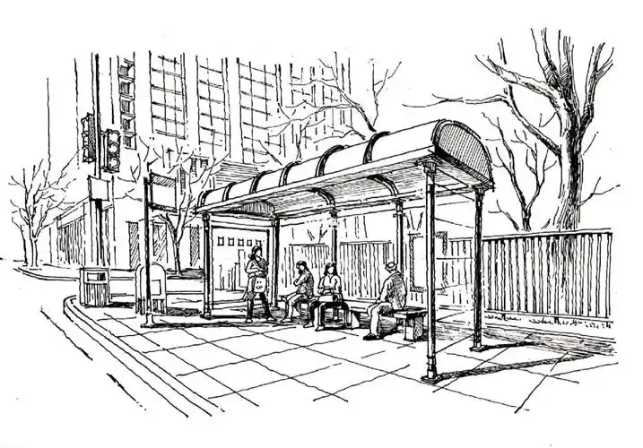 我的300张钢笔手绘之19公交车站