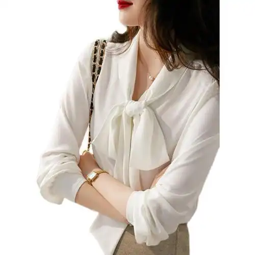 2021秋季飘带衬衣女设计感气质通勤职业衬衫长袖法式上衣,女装衬衫,幸