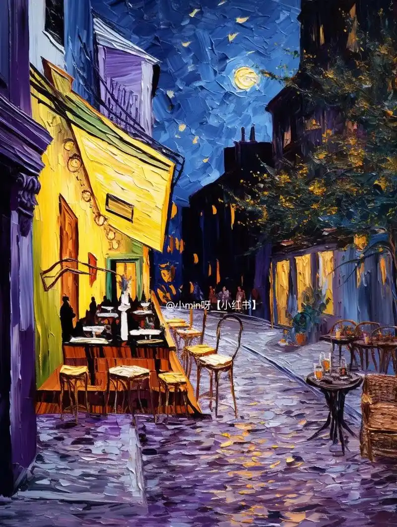 梵高风——夜晚露天咖啡座.#midjourney #唯美意境 - 抖音